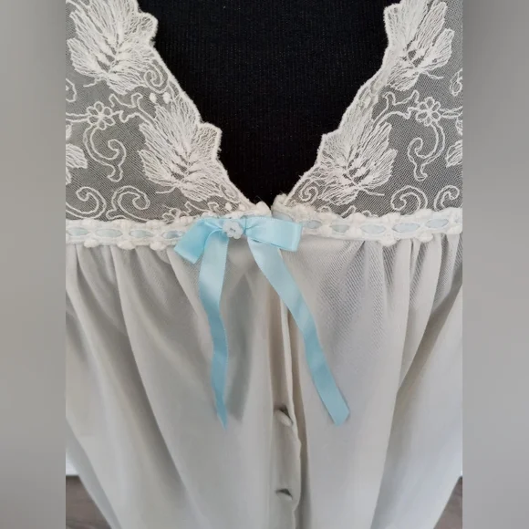 Vanity Fair 60s Vintage Babydoll Nightgown Lace Blue Bow. Made In USA. Excellent - Picture 2 of 12